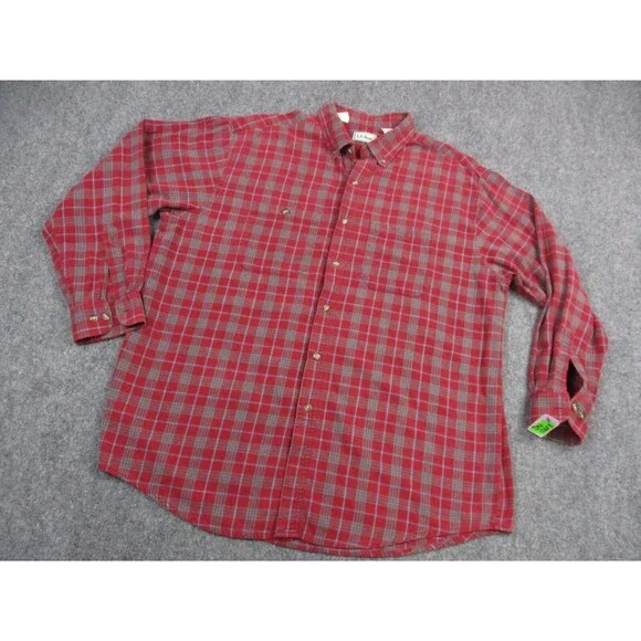LL Bean Shirt Mens Extra Large XL Red Blue Flannel Plaid Casual Button Up - Picture 2 of 9